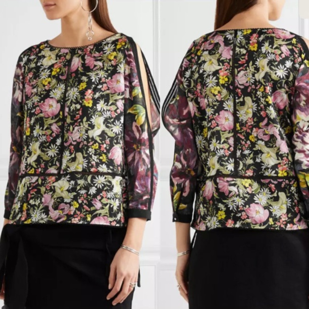 3.1 PHILIP LIM Silk Floral Cold-Shoulder Blouse